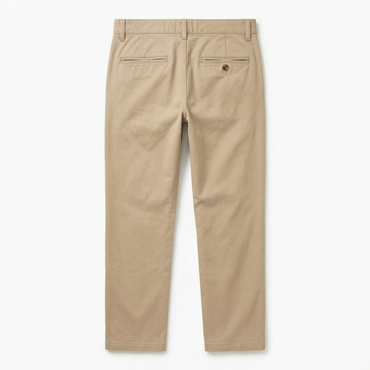 Sand straight-leg chino pants, back view
