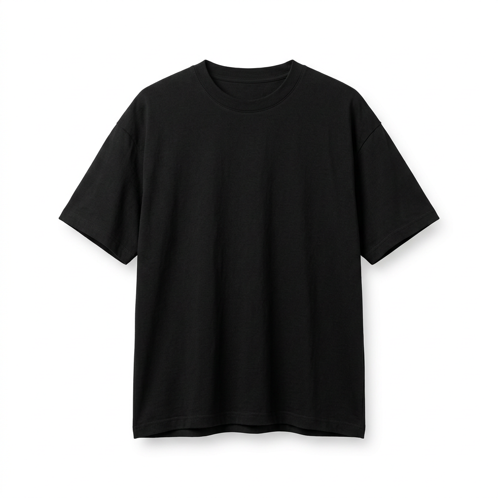 Black boxy crewneck short-sleeve T-shirt, front view