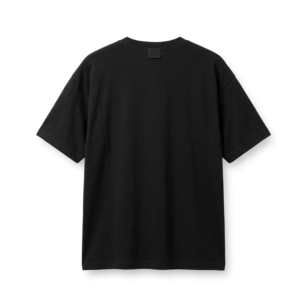 Black boxy crewneck short-sleeve T-shirt, back view